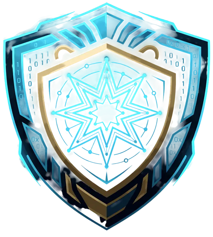 scs0x00 Sumerian Cyber Shield emblem — the eight-point Star of Ishtar over circuitry on a Mesopotamian shield